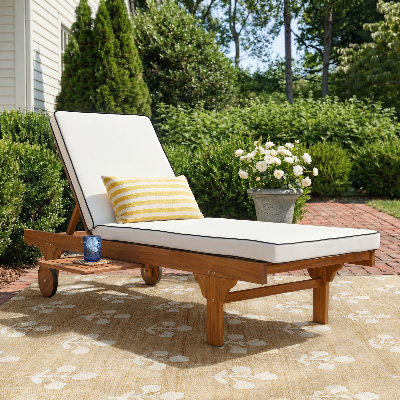 Jivera 25" Acacia Patio Chaise Lounge, White