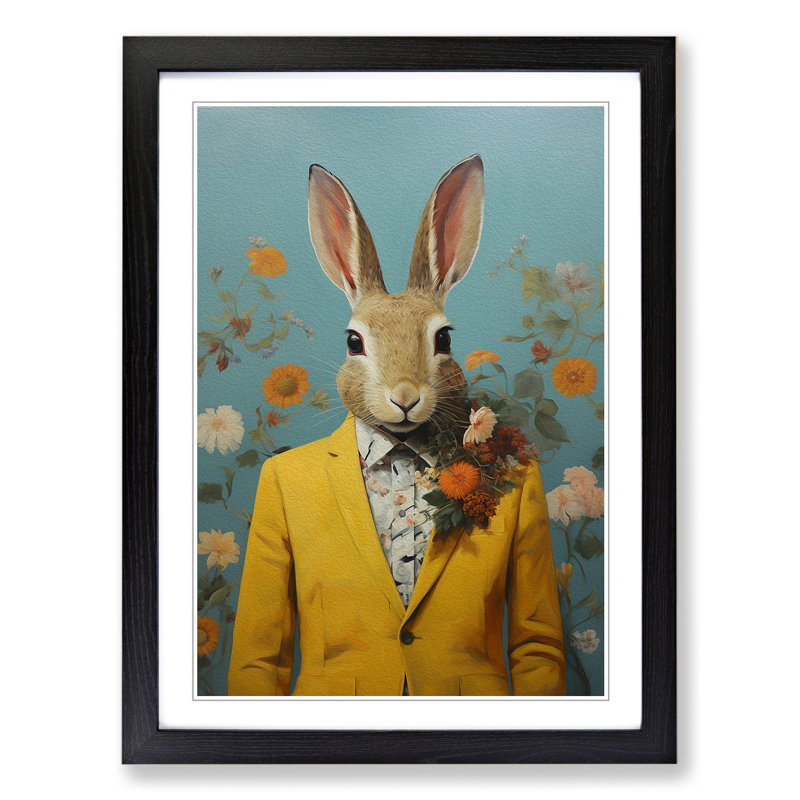 Rabbit Contemporary No.2 - Single Picture Frame Print on Wood, Black Framed, 46cm H x 34cm W x 2cm D