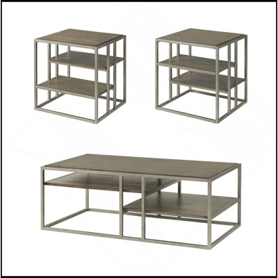 Padena 3-Piece Metal Frame Wood Living Room Coffee Table And 2 End Tables Set