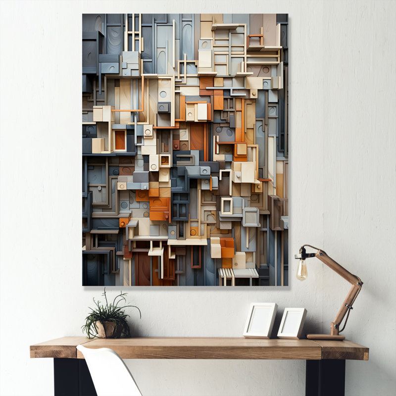 Abstrait taupe, bâtiment I, sur toile, H 44 po x l 34 po x P 1,5 po, Toile tendue