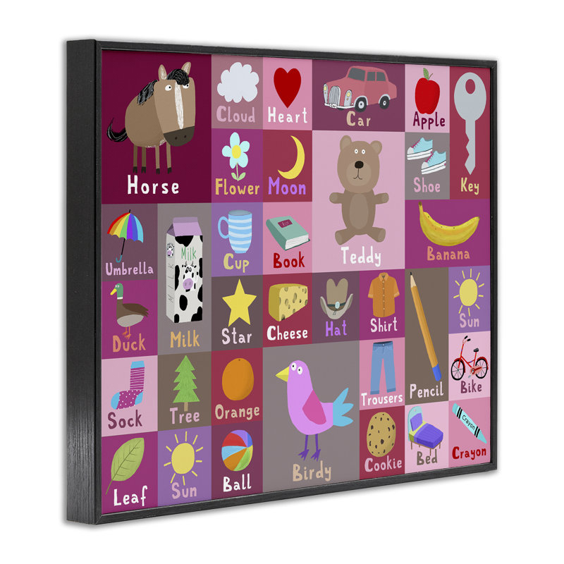 Pink First Words Framed Giclee, design by Carla Daly, 16" H x 20" W, Midnight Black Giclee Framed