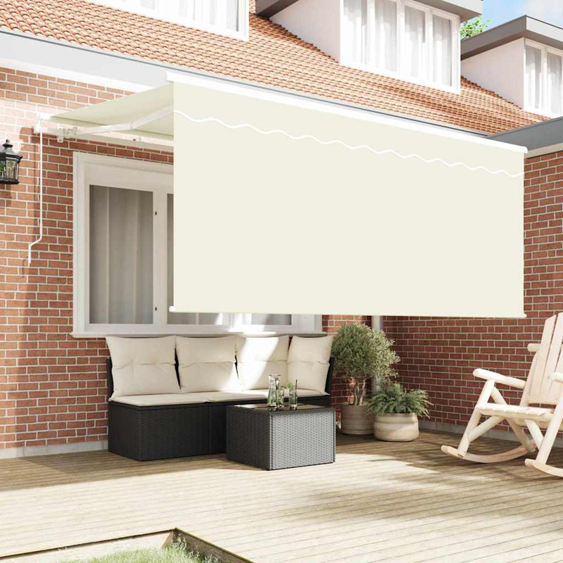 VidaXL 200cm D Retractable Patio Awning, Cream/White, 165cm H x 300cm W x 200cm D