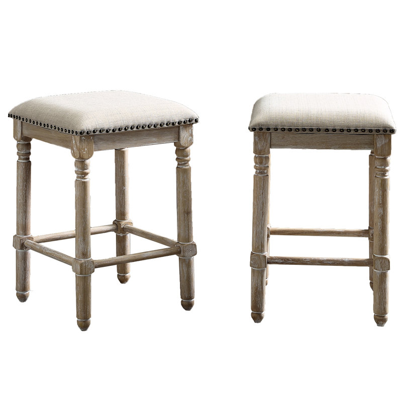 Tabouret de comptoir rembourré brun clair - fini blanc délavé, design aéré invitant