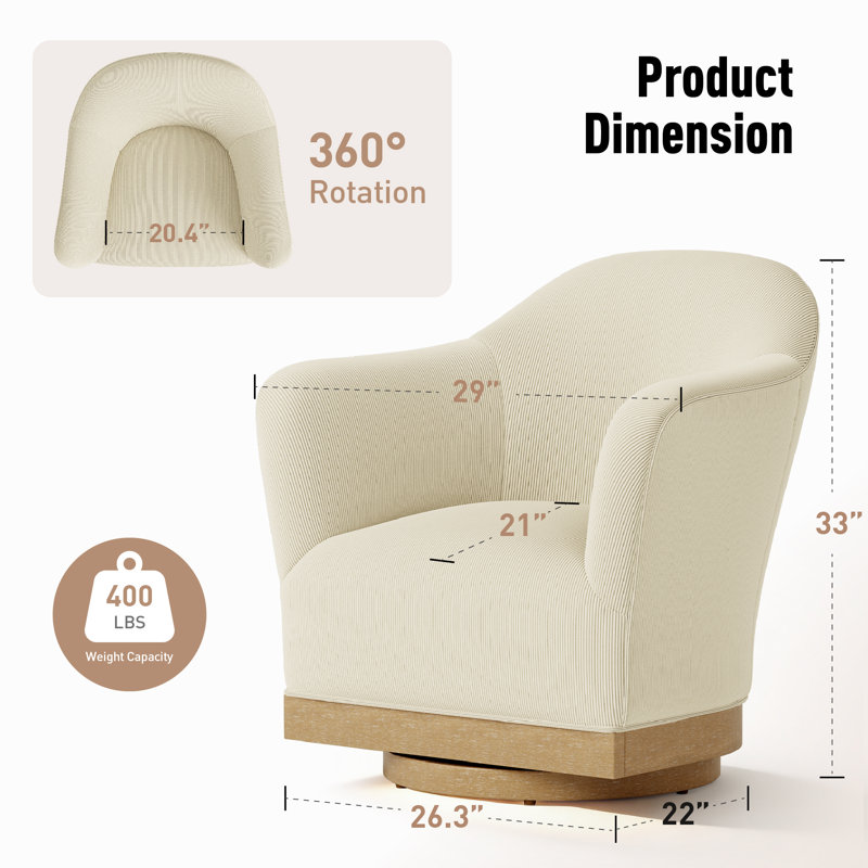 Col Beige Corduroy Swivel Accent Chair, Beige Corduroy