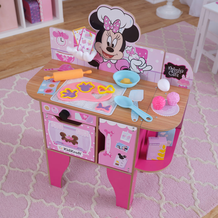 Disney's Minnie Mouse Wooden Bakery & Café Toddler Play Kitchen with 18  Accessories by KidKraft