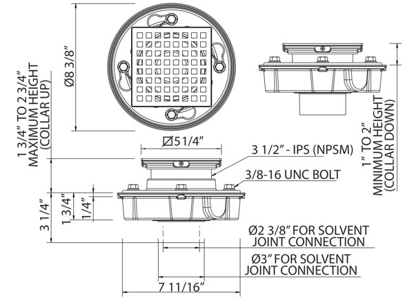 Rohl 2-Inch X 3-Inch Shower Drain Kit With Matrix Chrome Decorative Cover