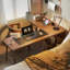 Bureaux en bois massif brun en forme de L-108223732-108223731