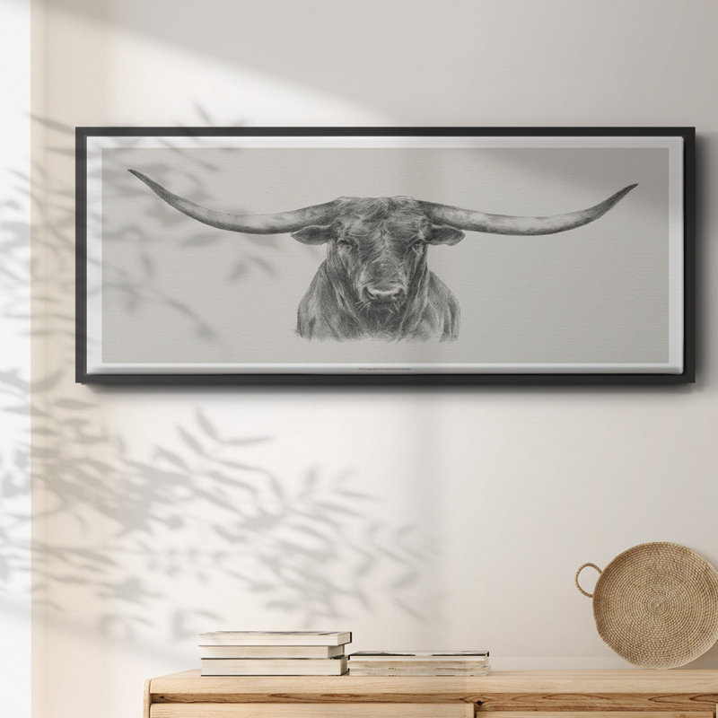 Longhorn bull - toile encadrée, H 12 po x l 30 po