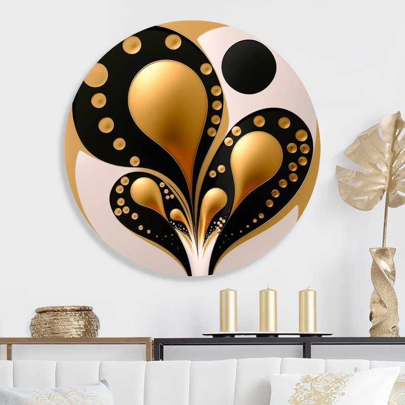 Rising Gold III - Art mural rond abstrait géométrique sur métal, L 36 po x H 36 po