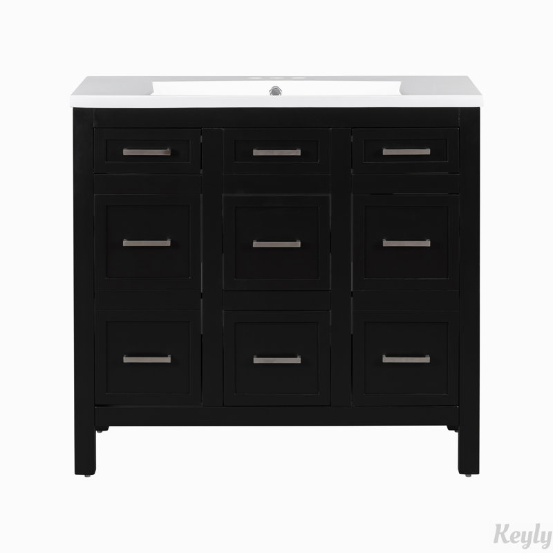 Meuble-lavabo 36 po avec lavabo intégré en résine, Noir, Argent