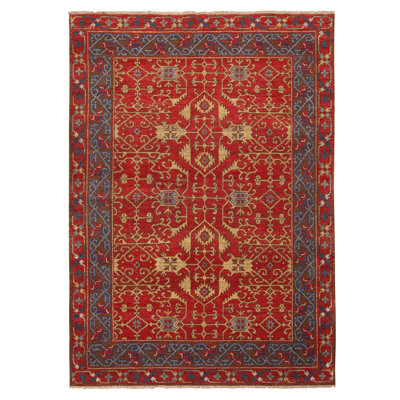 Rug & Kilim's Burano Geometric Red And Blue Wool Rug With Beige Field Accents