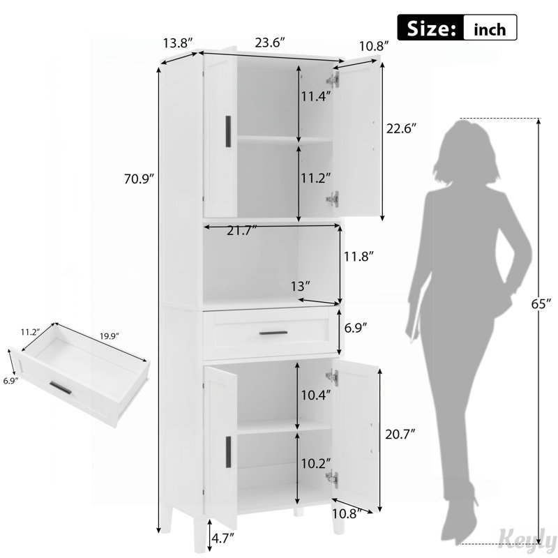 70.9" High Freestanding Tall Bathroom Cabinet with Drawer,Soft-Close Doors,Adjustable Shelves, White