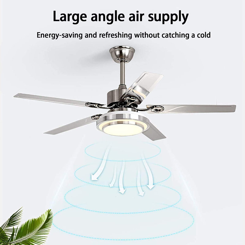 52 Inch Ceiling Fans With Lights, Led Fan Light With Remote Control