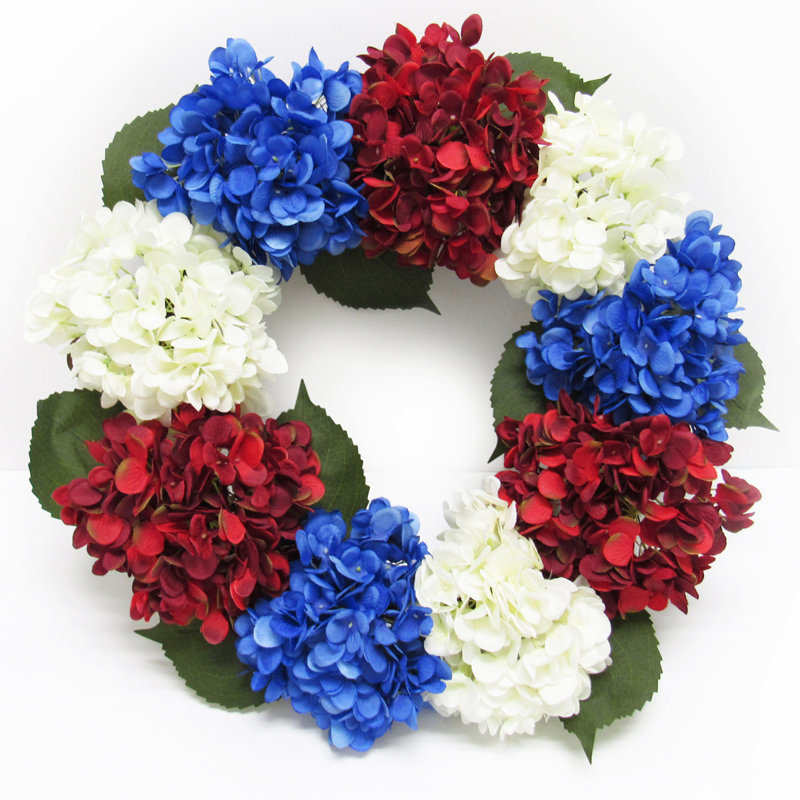 Faux Hydrangea 20'' Wreath, Red/Blue