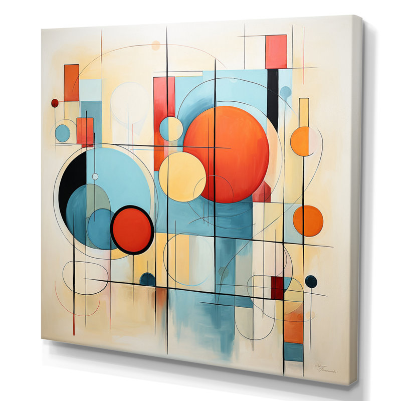 Colourful Mid Century Dynamic Duality I - Mid-Century Wall Decor, H 24 po x l 24 po x P 1 po, Toile tendue