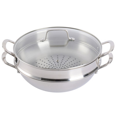 Martha Stewart Castelle 12 Inch Stainless Steel Everyday Pan with Steamer and Lid