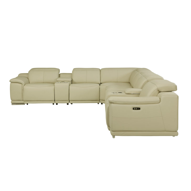 Camel Italian Leather Power Reclining U Shaped Eight Piece Corner Sectional With Console Camel Italian Leather Power Reclining U Shaped Eight Piece Corner Sectional With Console