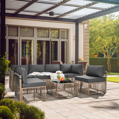 Wishard 104.8'' Wicker Outdoor Patio Sectional Set
