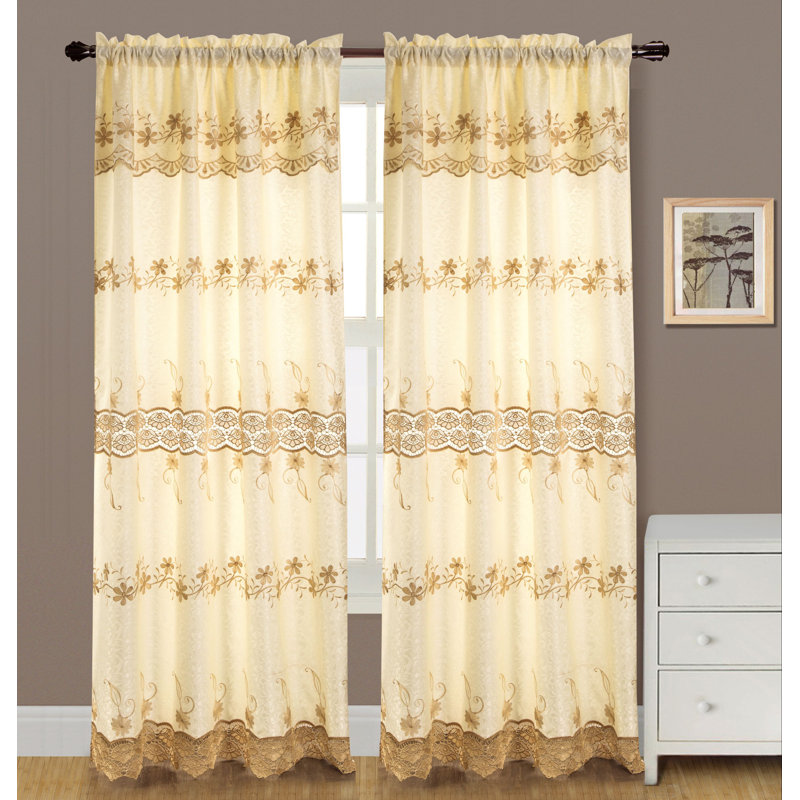Brennan Macrame Floral Semi-Sheer Rod Pocket Single Window Curtain Panel , Beige