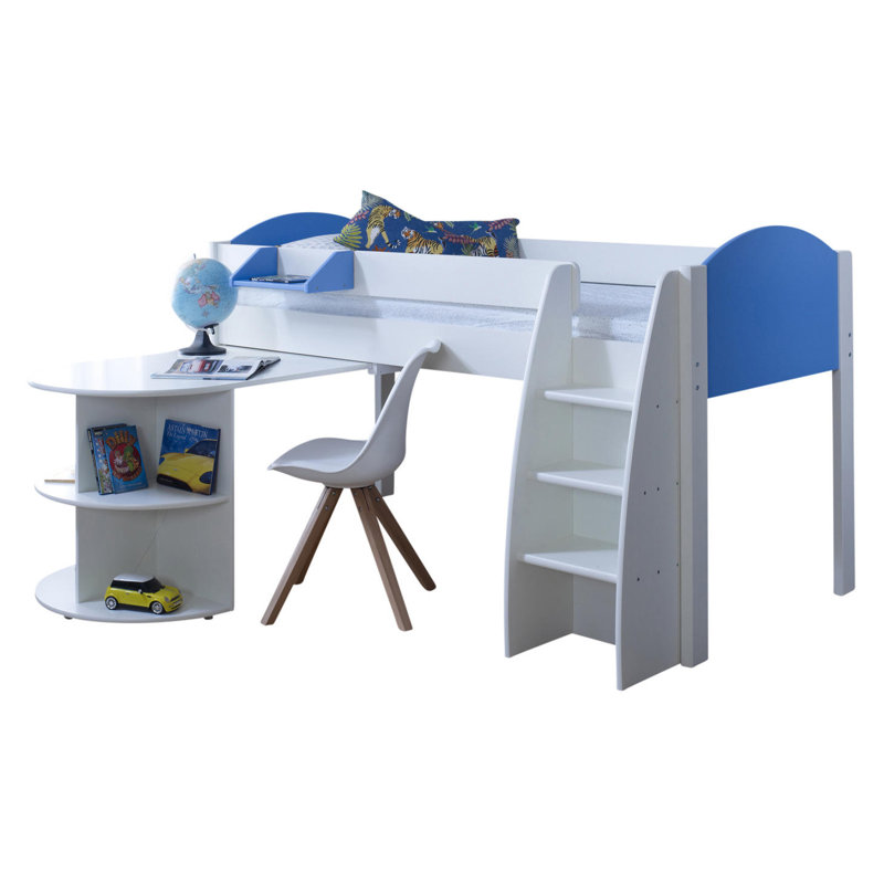 Juliana European Single (90 x 200cm) Mid Sleeper Loft Bed Bed with Built-in-Desk, White/Blue