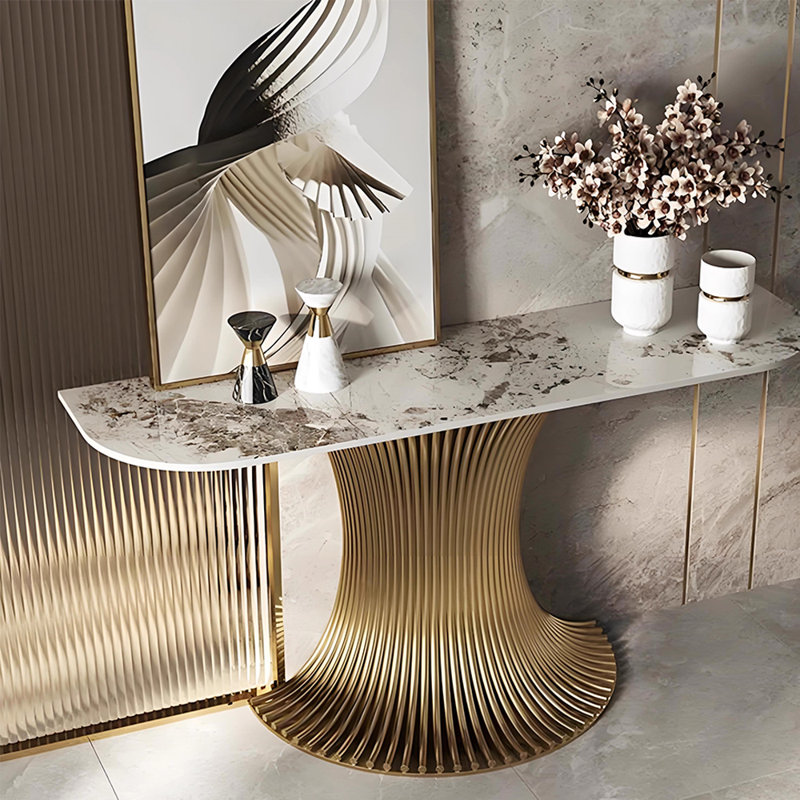Console de hall d'entrée de style luxueux, Or champagne, H 33,5 po x l 47,2 po x P 15,7 po