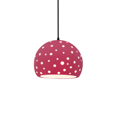 Perforated Globe 1-Light Pendant - Cerise - Matte Black - 7"W X 6"H - Replaceable Bulb - Black Cord
