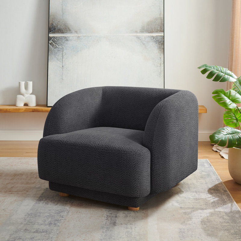 Chaise avec accoudoirs rembourrée 37 pouces avec pieds en bois, Mélange de polyester gris / polyester / tissu