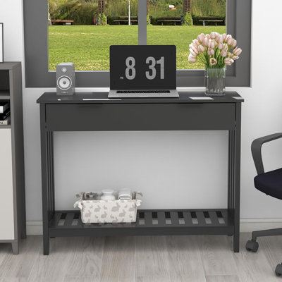 Table d'entrée moderne avec rangement, console à lattes avec tiroir, table de canapé à finition lisse pour le couloir, le salon, la chambre à coucher, la salle de bain