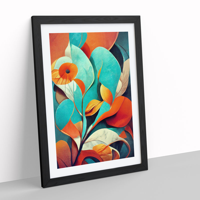 Flowing Abstract Flowers No.4 - Single Picture Frame Painting, Black, 46cm H x 34cm W x 2cm D