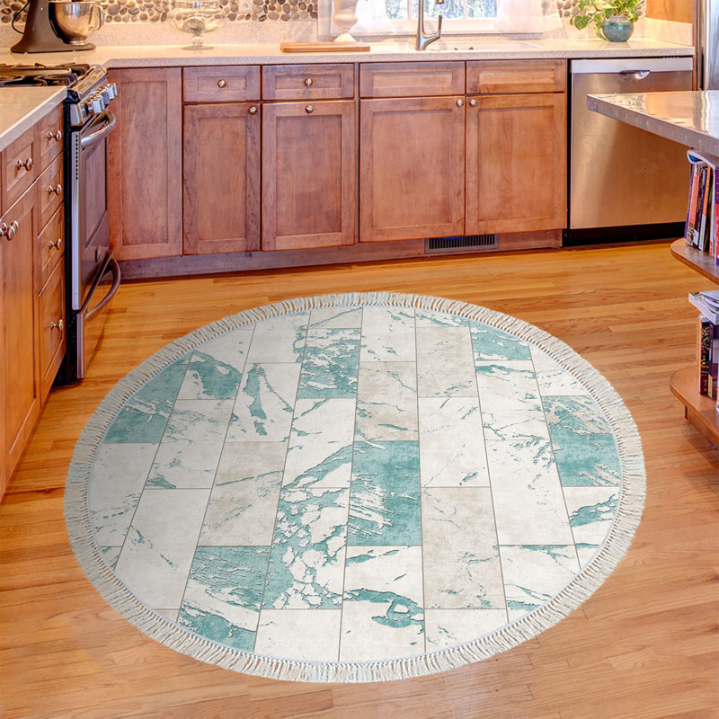 Tapis bleu / gris Elvena, Rond 3 pi 11 po