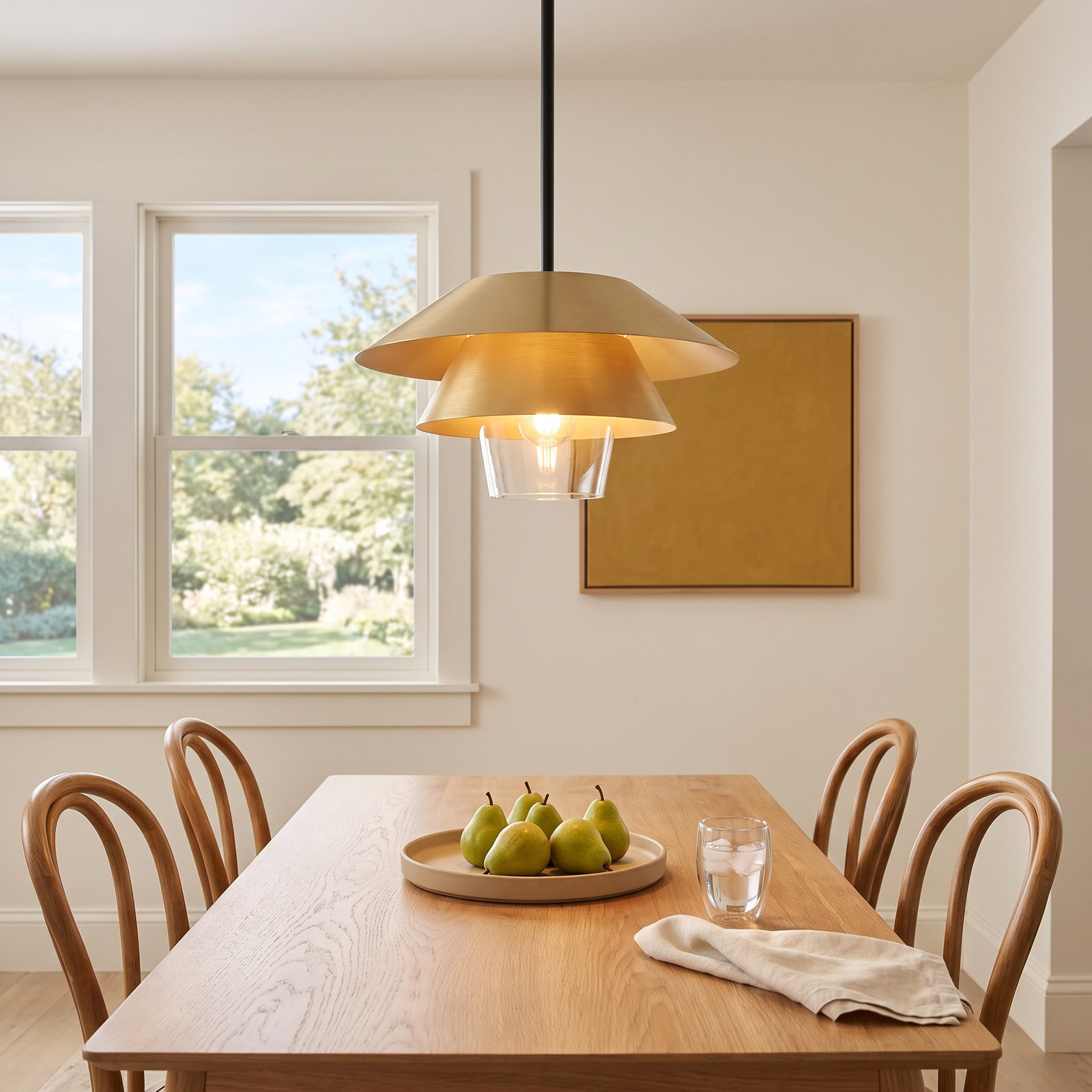 Davant Single Light Steel Pendant, 7.75" H x 13.5" W x 13.5" D, Brushed Gold