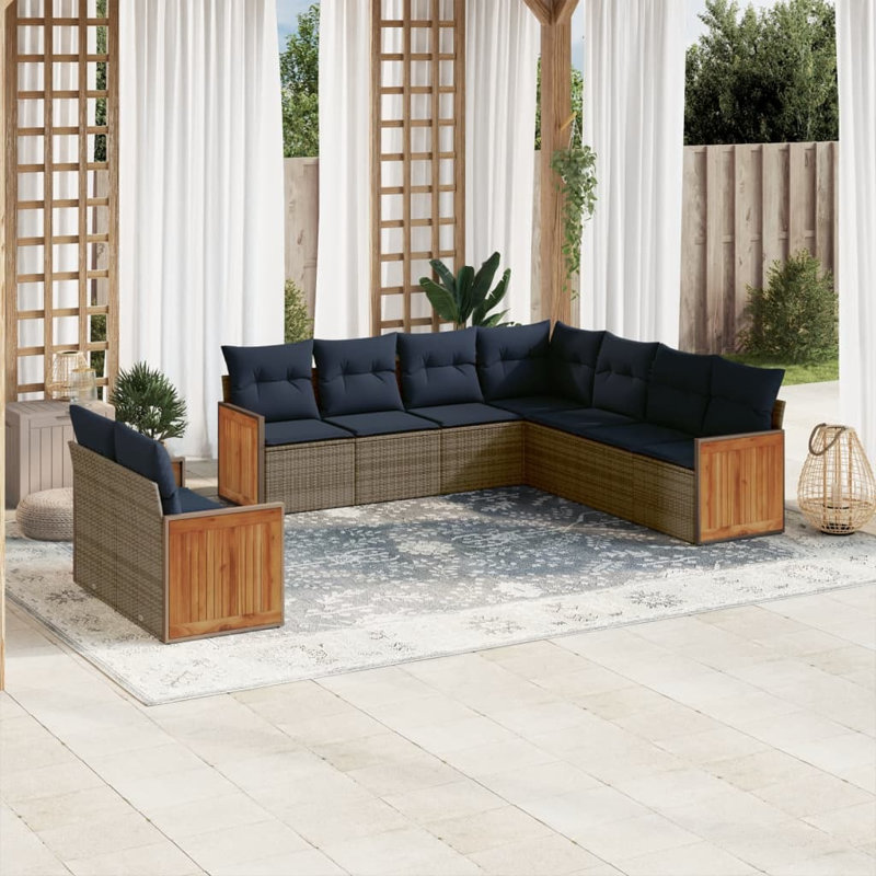 Ensemble de canapé de patio 10 pièces avec coussins en rotin de polyester gris
