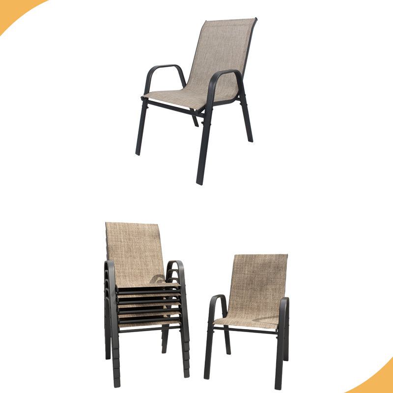 Ensemble de chaises de salle à manger d'extérieur 6 pièces, siège ergonomique large, capacité de 350 lb par chaise, structure en métal Teslin imperméable et résistante à la rouille