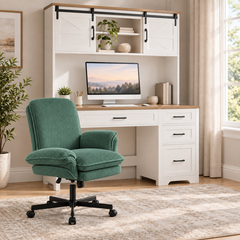 Writing Desk Office Set with Chair, Green/White