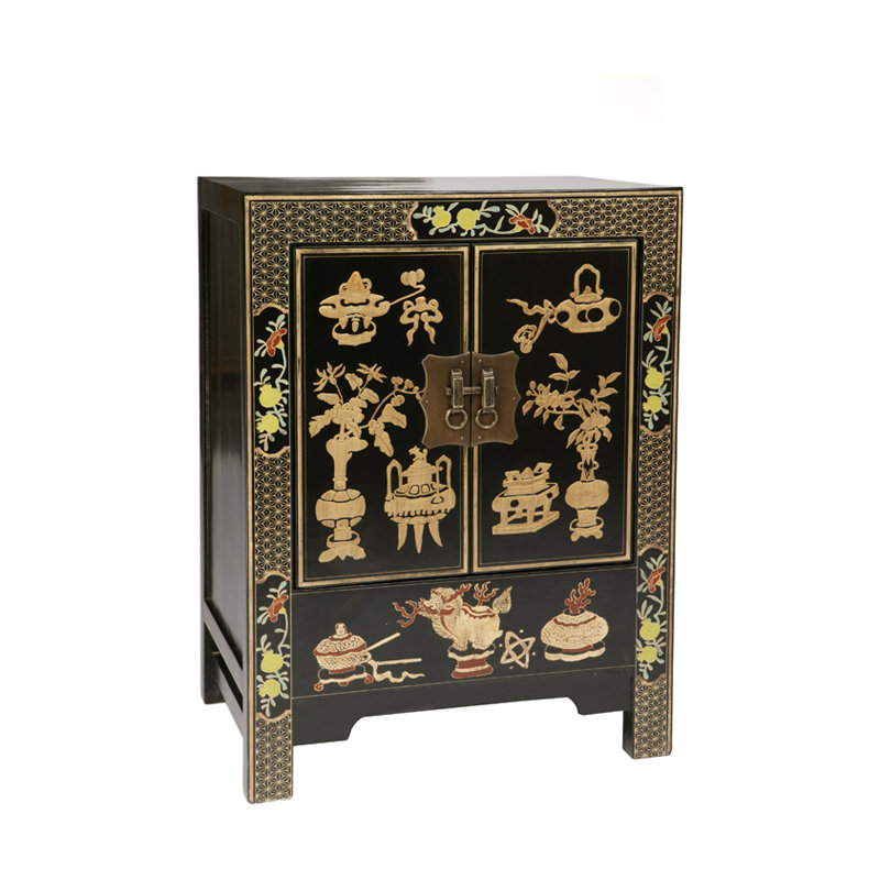 Hangzhou 59cm W Solid Wood Bedside Table, Red Lacquer