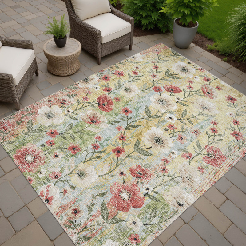Machine Washable Indoor/Outdoor Raemoore ACN2403 Floral Rug, Rectangle 9' x 12'