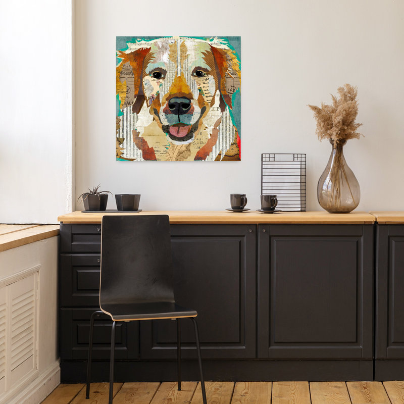 Art contemporain doré pour chien, H 18 po x l 18 po