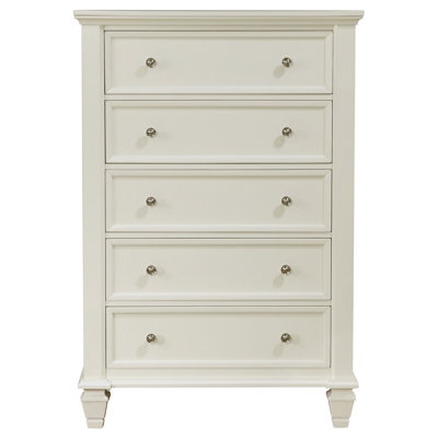 Commode de chambre à coucher 5 tiroirs Fraser blanc crème
