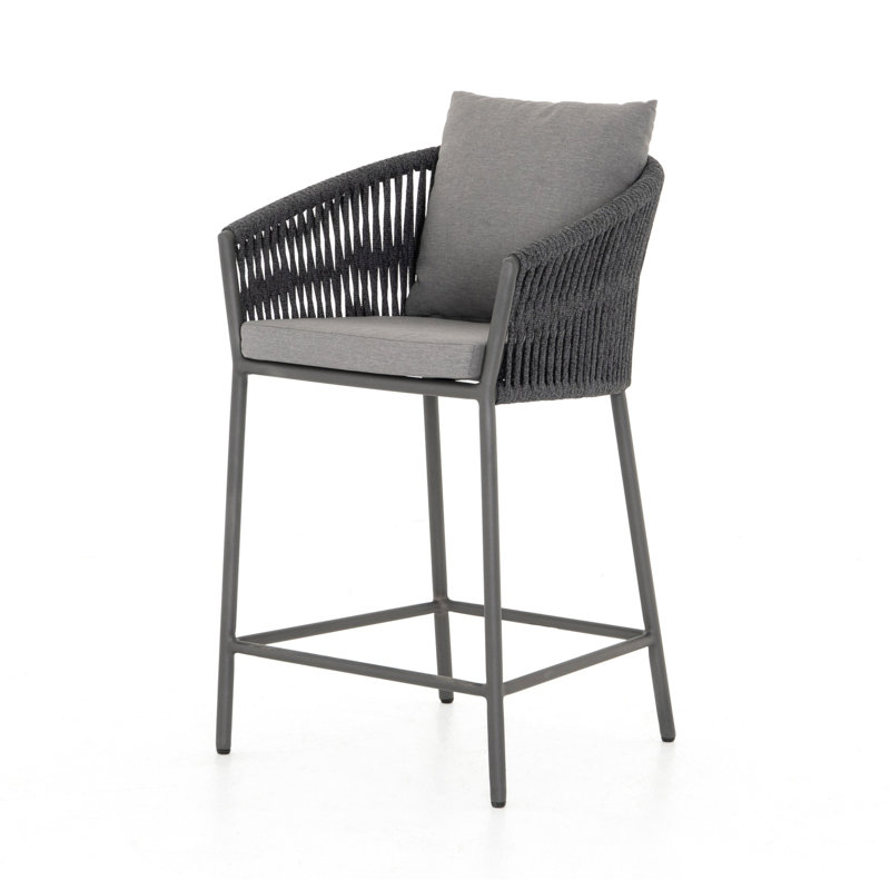Porto Patio Bar Stool, Charcoal, Black, 26.5"