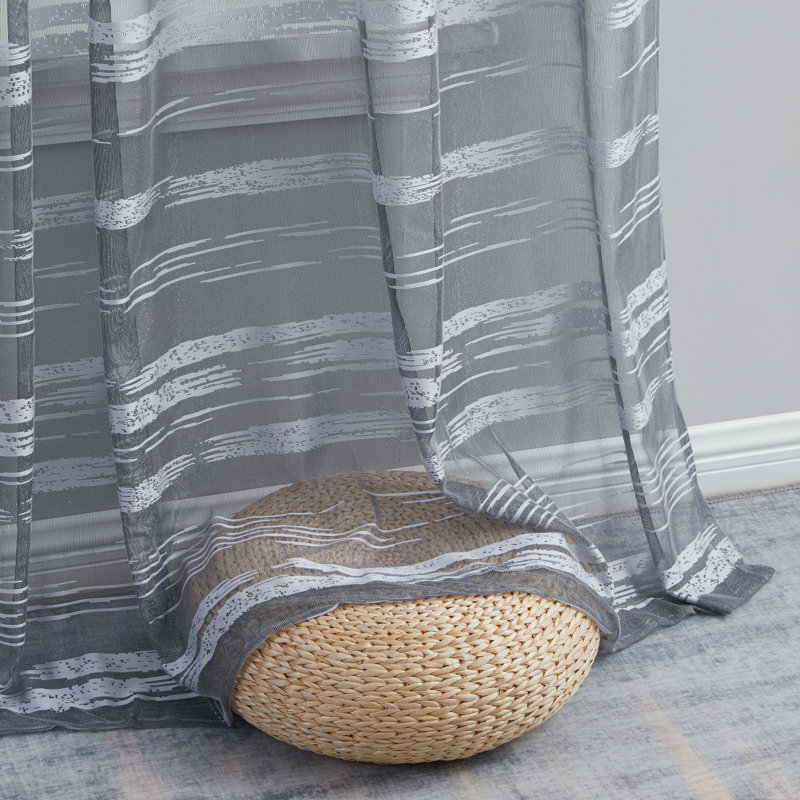 Broadway Striped Sheer Grommet Curtain Panel, 54" W x 54" L, Silver/Light Gray