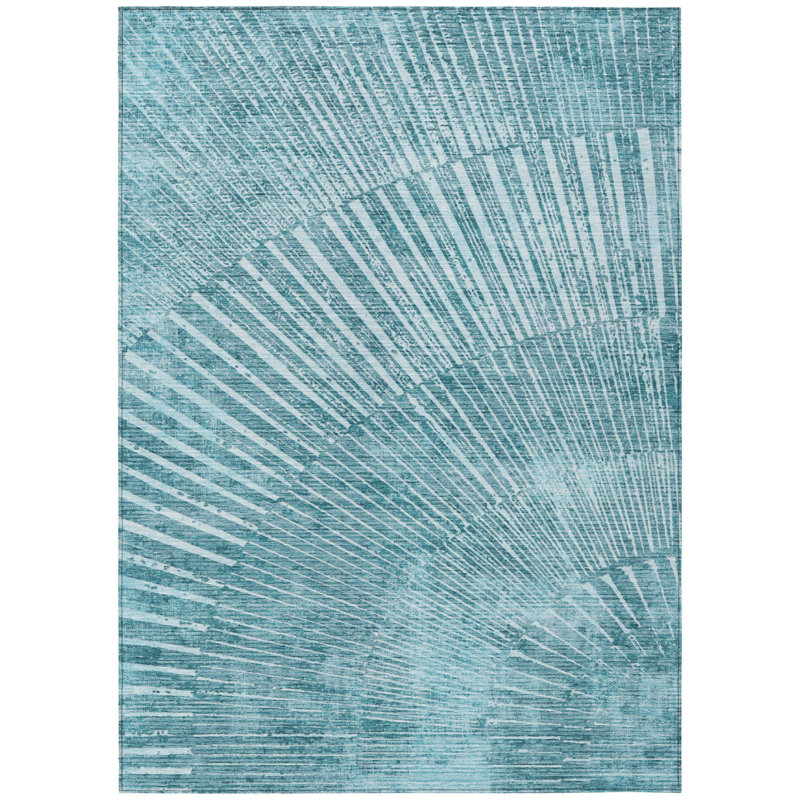 3' X 5' Teal Abstract Washable Non Skid Indoor Outdoor Area Rug