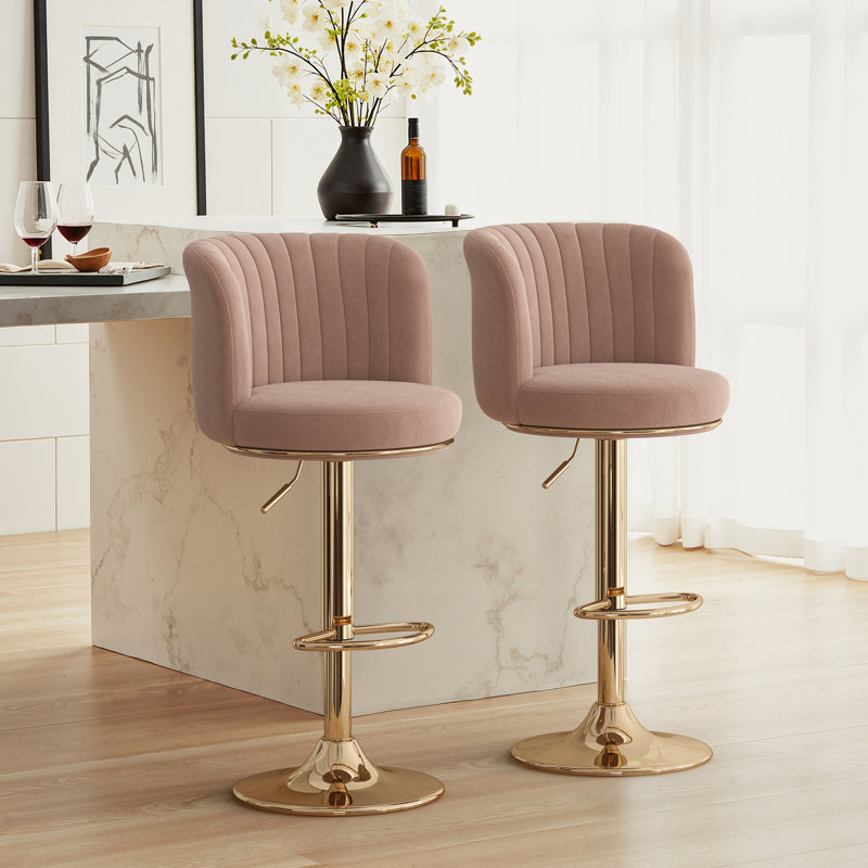 Upholstered Adjustable Height Counter Stool, Khaki