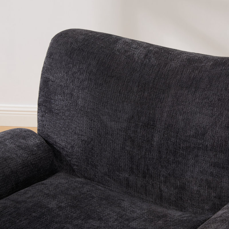 Fauteuil en chenille rembourré avec sièges profonds, Noir