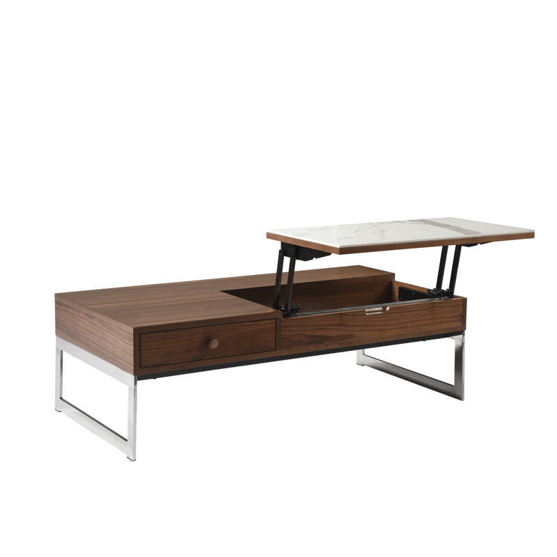 Table basse rectangulaire avec panneau en pierre frittée Sonja, Blanc