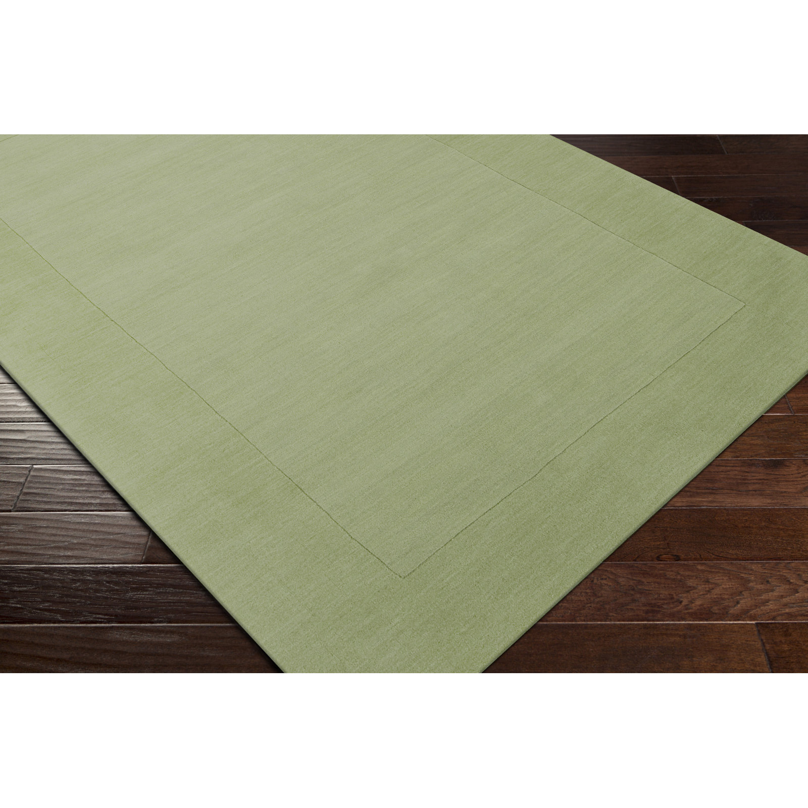 Dolma Medium Green Hand-Loomed Wool Rug, Rectangle 3'3" x 5'3"