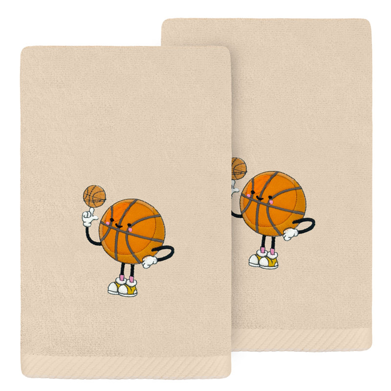  Basketball Player - Embroidered Luxury 100% Turkish Cotton Hand Towels (Set Of 2), Sand