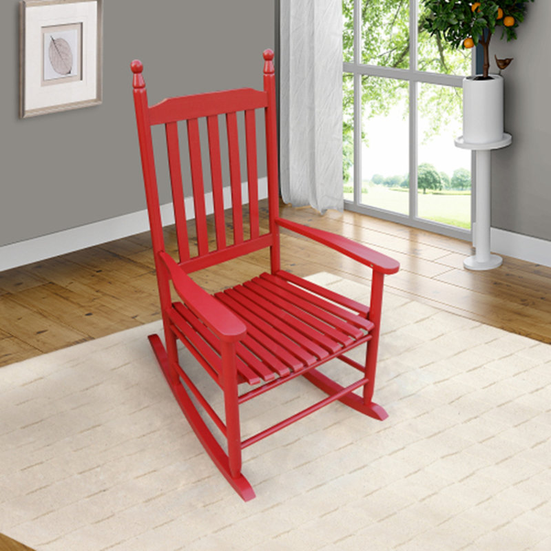 Chaise berçante en bois, Rose rouge