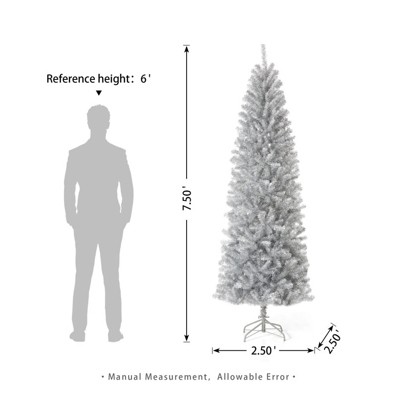 Josalee Slender Silver Tinsel Pine Christmas Tree, 7.5 ft