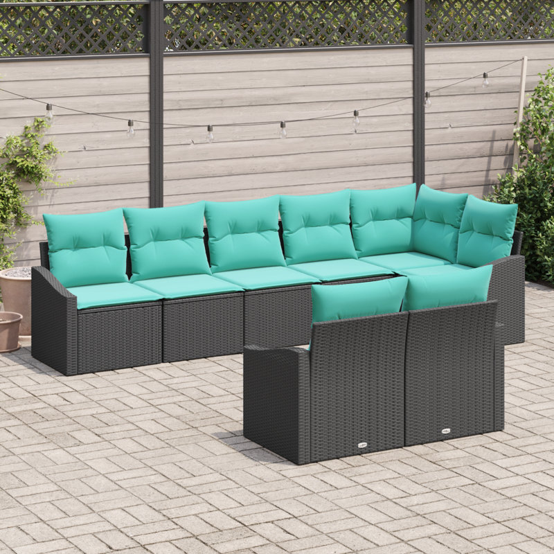 Ensemble de canapé avec coussin vidaXL 8 pièces vidaXL, Structure noire / Coussin bleu