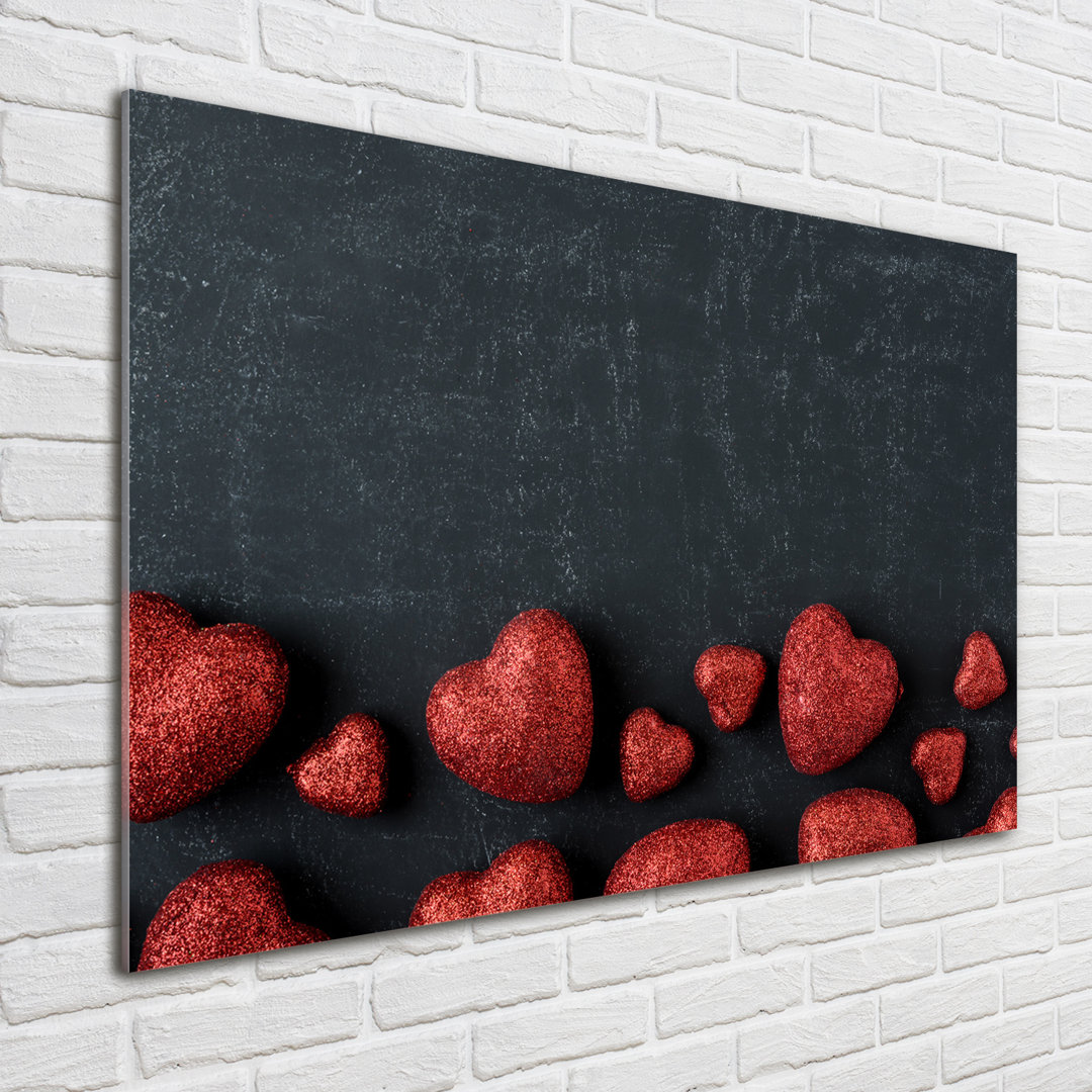 Glasbild Hearts On The Blackboard